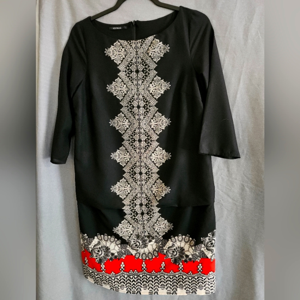 Chico's Black and Cream Sheath Dress with Bateau Neckline Size M